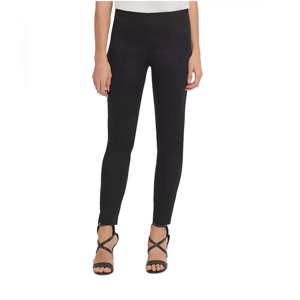 DKNY STRAIGHT LEG PANTS PONTE BLACK WOMEN PULL-ON STRECH BACK POCKETS SIZE SMALL